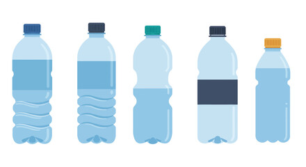Poster - Water bottle design evolution in flat minimal vector art style showcasing five distinct variations