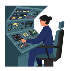 Poster - Operator interacting with control panel in flat vector art style