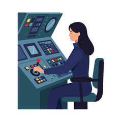 Poster - Female operator controlling machinery in a sleek design style vector illustration