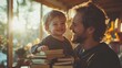 © DJARUM - Father and toddler son reading books at home