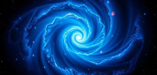 Wall Mural - vibrant blue spiral galaxy, luminous core, bright stars, cosmic dust, black background , black, cosm