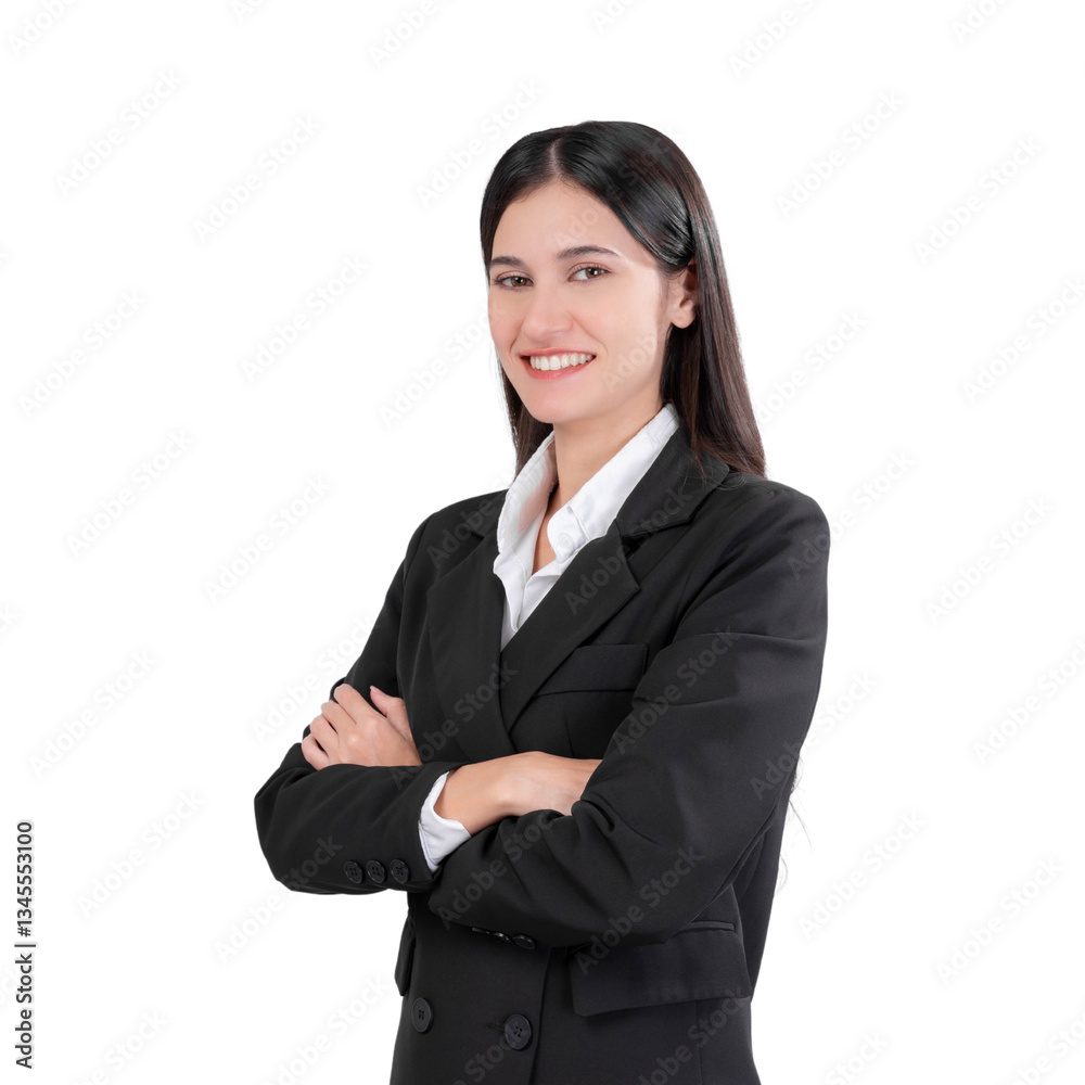 Beautiful Asian Businesswoman in a Black Suit Standing with Arms ...