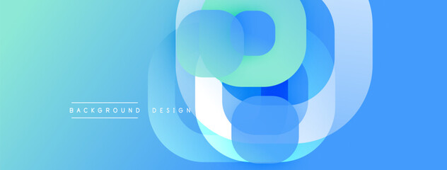Poster - Circular abstract design with overlapping translucent circles and round shapes, blending gradients and smooth curves, creating depth, contrast, and a dynamic visual effect