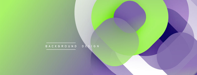 Poster - Circular abstract design with overlapping translucent circles and round shapes, blending gradients and smooth curves, creating depth, contrast, and a dynamic visual effect