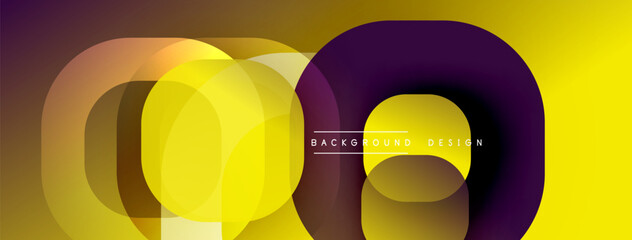 Poster - Circular abstract design with overlapping translucent circles and round shapes, blending gradients and smooth curves, creating depth, contrast, and a dynamic visual effect