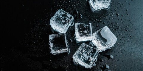 Poster - Crystalline Hydration Minimalist Ice Cube Macro for Premium Beverage Branding - Textural Cool Refreshment Visual Design