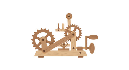 Poster - Wooden mechanical gears in motion with flat design style vector art