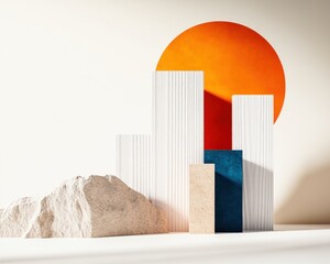 Aufkleber - Minimalist Brand Architecture Geometric Abstract Design with Bold Chromatic Layers Representing Strategic Innovation and Modern Marketing Visualization