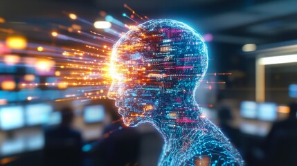 Fototapete - Visual representation of artificial intelligence merging with human cognition in 4K animation