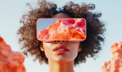 Fototapete - Immersive Digital Experiences Gen Z Creative Exploring Mixed Reality with Vibrant Holographic UI - Empowering Innovative Visual Technology and Creative Expression