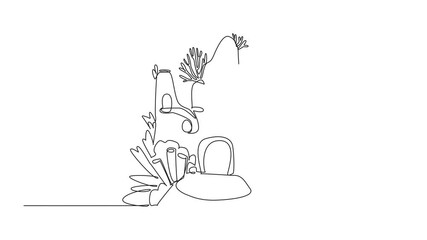 Poster - Animated self drawing of single one line drawing houses made of coral reefs and other sea creatures. Has an important role in the sea. Habitat. Breed. World Aquatic Animal Day. Full length animation