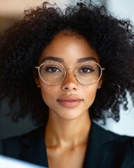 Poster - Empowered Professionalism Inclusive Gen Z Leadership Portrait with Glitter Eyewear - Modern Corporate Creativity and Authentic Personal Branding
