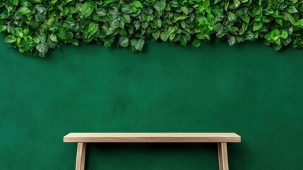 Aufkleber - Eco-Minimalist Workspace Design Sustainable Green Wall with Natural Wood Bench - Innovative Biophilic Office Solutions for Modern Wellness and Productivity