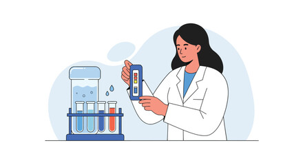 Poster - Scientist conducting experiments with test tubes in flat style vector art