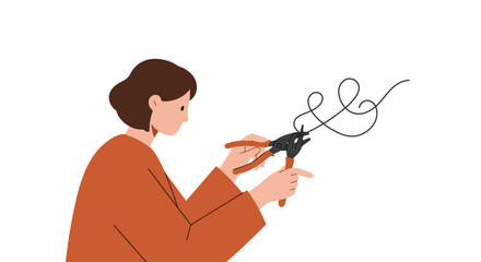 Poster - Person using wire cutters in flat design style vector art