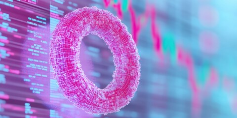 Aufkleber - Quantum AI Financial Forecasting Neon Cybernetic Donut Visualization Revealing Predictive Analytics in Holographic Market Trend Intelligence