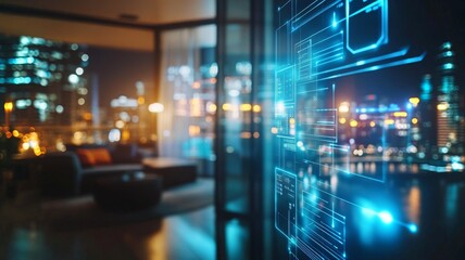 Poster - Futuristic high-tech home interior showcasing advanced AI integr