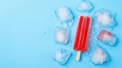 Aufkleber - Minimalist Summer Refreshment Vibrant Red Popsicle on Cool Blue Backdrop - Trendy Food for Lifestyle Brands and Creative Content Marketing
