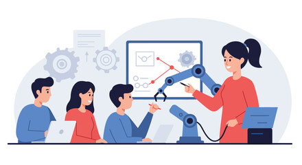 Poster - Teaching robotics concepts with flat design style vector illustration for educational purposes