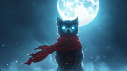  Moonlit Guardian: A mystical cat, bathed in the ethereal glow of the full moon, its eyes blazing with otherworldly energy.