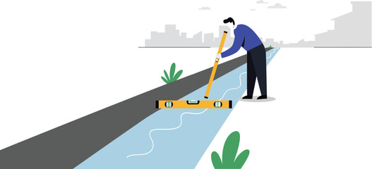 Poster - Worker using a level tool on a construction site in minimalist vector art