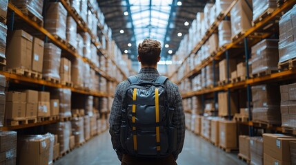 Poster - Exoskeleton technology enhances worker efficiency in a busy warehouse setting