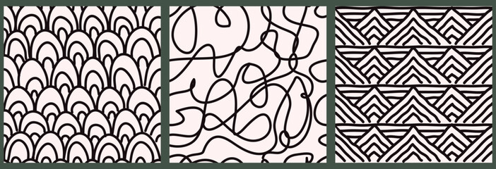 Aufkleber - Set of Seamless hand drawn texture design for background, business card, web design. Doodle paper patterns. Hand drawn checkered patterns. Vector illustration