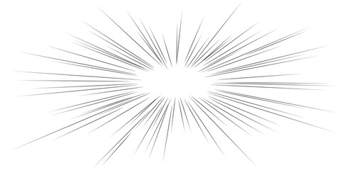 Poster - Radial speed lines burst from center. Comic book action, superhero fight scene. Dynamic black ink drawing, manga graphic novel style. Energetic starburst, explosive force and rapid motion effects.