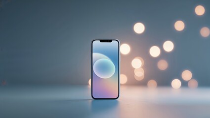 Poster - Smartphone displayed against a softly blurred background with glowing lights creating an elegant ambiance