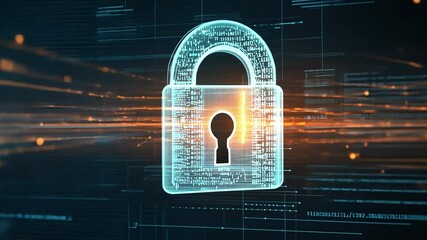 Poster - Digital Security: A glowing padlock hovers against a dynamic backdrop of digital code, representing data protection and cyber safety.