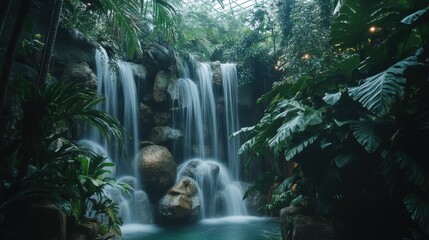 Aufkleber - Hidden gem of nature with cascading waterfall in a lush rainforest setting
