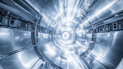 Poster - Abstract futuristic tunnel with glowing metallic reflections and light