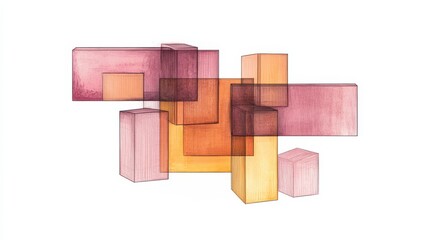 Aufkleber - Dynamic interplay of minimalist pencil strokes in warm tones creating a harmonious abstract composition