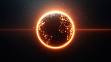 Wall Mural - Glowing Earth with Orange Aurora in Dark Space Background