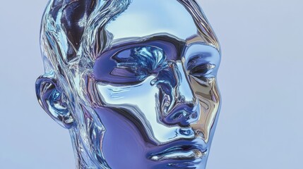 Abstract Metallic Head Sculpture Reflecting Light