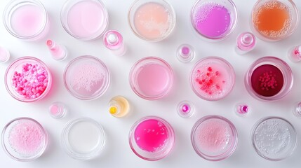 Poster - Colorful Arrangements of Pink Liquid in Various Glass Containers