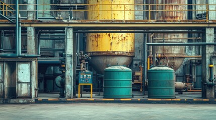 Poster - Industrial Processing Facility with Large Tanks and Equipment