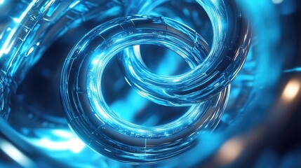 Poster - Futuristic Abstract Blue Neon Swirls with Glowing Light Effects