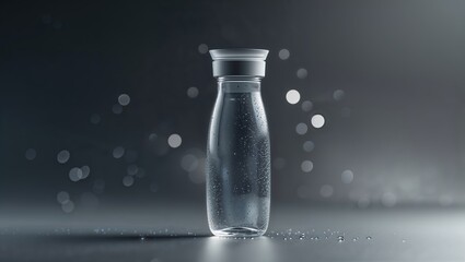 Poster - elegant glass water bottle with bubbles showcased in a minimalistic setting