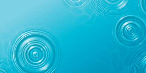 Poster - Water drop ripple effect on blue surface. Vector realistic illustration of liquid texture circle waves top view, aqua splash motion on transparent background, rain droplet, pool or spa cosmetics ad