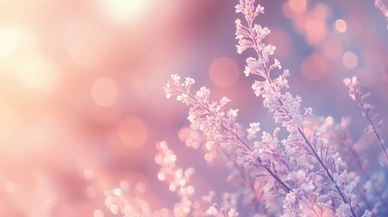 Aufkleber - Soft gradient background showcasing delicate flowers in pastel hues with bokeh effect during golden hour