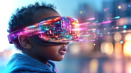 Poster - Dark-skinned baby exploring virtual reality through innovative child-safe technology