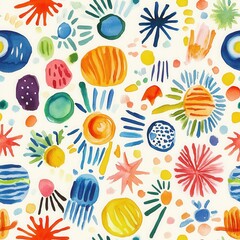 Poster - Colorful playful doodle cartoon drawings create a vivid watercolor world of whimsical shapes and vibrant patterns