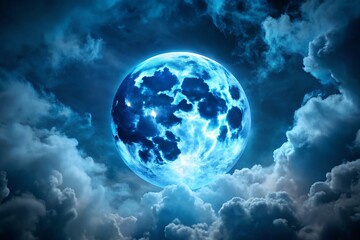 Wall Mural - Mystical Blue Moon Night: High-Resolution Celestial Stock Photo