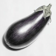 Poster - Freshly drawn glossy eggplant showcasing vibrant colors and smooth texture on a white background