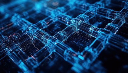 Poster - Abstract Digital Network Structure Glowing Blue Lines and Points Dark Background