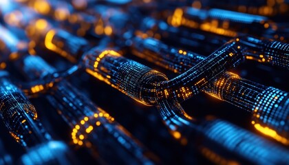 Poster - Abstract Glowing Network of Blue and Orange Digital Chains