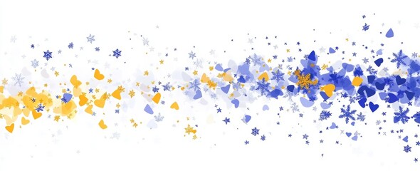 Poster - a blue and yellow line with snowflakes and hearts. a simple vector illustration of snowflakes and st