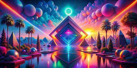 Wall Mural - surreal abstract background: geometric shapes and vaporwave aesthetics