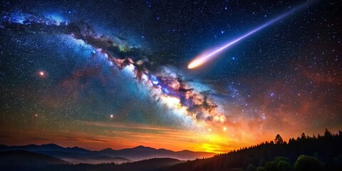 Wall Mural - Surreal Comet Drawing: Celestial Art, Cosmic Dust, Starry Night, Galaxy Painting